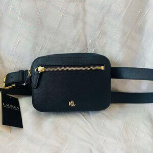 NWT Lauren by Ralph Lauren Black Leahter Waist Pouch